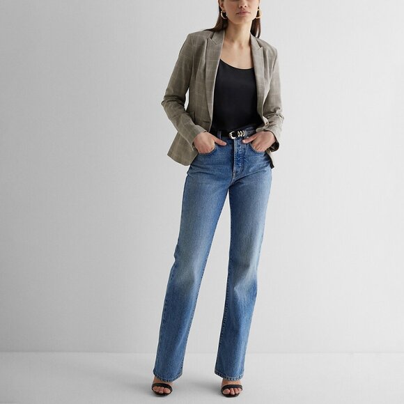 NEW Express Plaid Editor Blazer Womens L - Picture 3 of 7